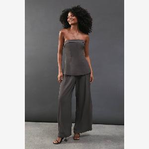 Warehouse Womens Tailored Fold Edge Bandeau Top in Mushroom  Size 8