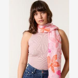 Sparkly Floral Print Scarf  ONE  PINK