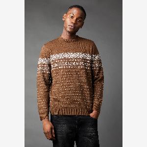 Mens Brown Placement Pattern Christmas Jumper