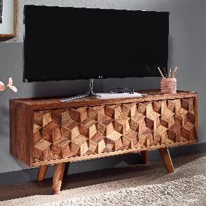 FineBuy Lowboard Sheesham Massivholz 90 cm  Kommode mit Klapptür  TV Schrank Sideboard  Fernsehschrank  Fernsehtisch  Fernsehkommode Wohnzimmerschrank