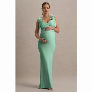 Sheen Light Green Sweetheart Bow Strap Maternity Maxi Dress