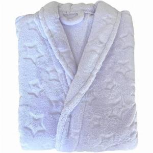 Bademantel flauschig  Saunamantel in TeddyPlüsch Qualität  leichterdünner Morgenmantel 100 cm lang  unisex  Flieder mit Sternen