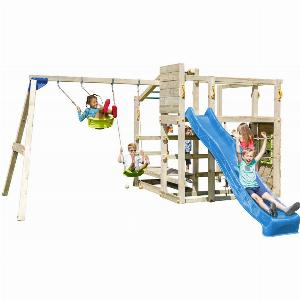 Blauer Spielturm CROSSFIT mit Rutsche und Doppelschaukel