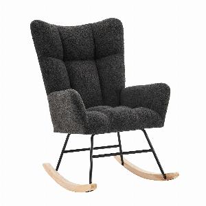 Moderner Schaukelstuhl mit hoher Rückenlehne und Armlehnen bequemer Teddy Samtstoff geeignet für Wohnzimmer Schlafzimmer und Innenhöfe 629x957x909 cm Grau