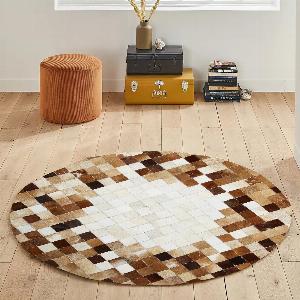 Get 43 Off Handmade Round Cowhide Rug in Natural Brown and White