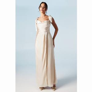 Tie Strap Cowl Neck A Line Bridesmaids Maxi Dress  Champagne
