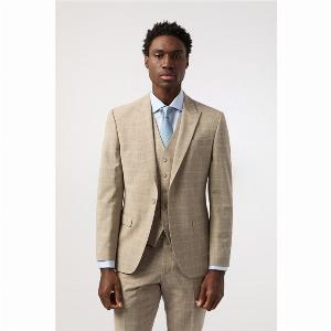 Alexandre Tailored Fit Performance Stone Blue Check Mens Suit Jacket