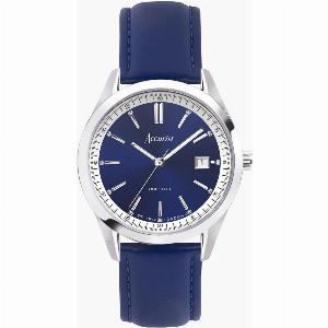 Accurist Accurist Everyday Mens Watch Silver Case Blue Leather Strap with Oxford Blue Dial 40mm