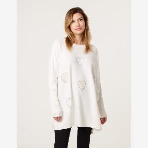 Embellished Oversized Heart Jumper ONE IVORY