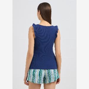 Upim Canotta Pigiama In Costina Di Cotone Stretch Donna Blu chambray Taglia M