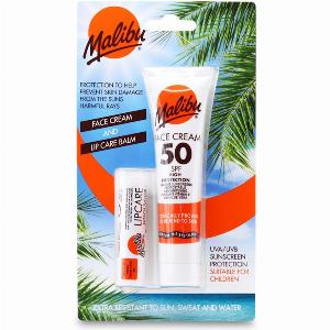 Malibu Face Cream Spf 50 40ml  Lip Balm Spf 30 Twin Pack