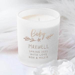 Personalised baby shower engraved scented candle   Unique Personalised Gift  For Baby  Kids  Letterfest