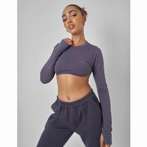 Long Sleeve Underbust Crop Top Dark Grey