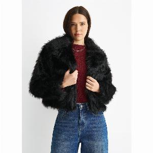 Black Faux Fur Lapel Short jacket