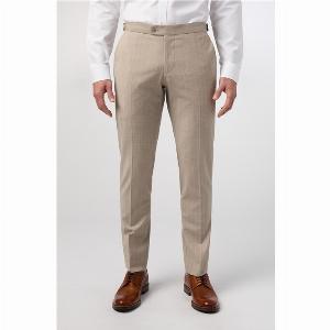 Alexandre Tailored Fit Stone Chalkstripe Performance Mens Trousers Beige