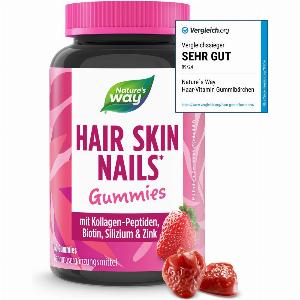 Hair Skin Nails Gummies I 4in1 mit 2500 µg Biotin Zink Kollagen Silizium I ErdbeerGeschmack I ohne Gelatine I 60 Stk