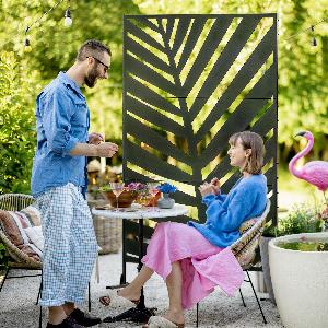 Outsunny Paravent Décoratif Motifs Végétaux en Acier Noir pour Jardin et Balcon   Aosom France
