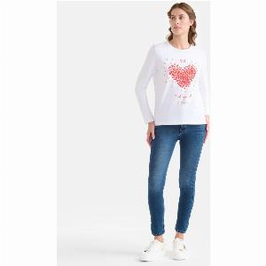 Tshirt in jersey di cotone stretch con cuore Bianca