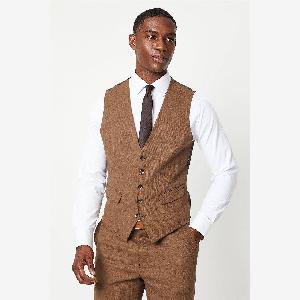 Mens Copper Plain Weave Slim Fit Suit Waistcoat