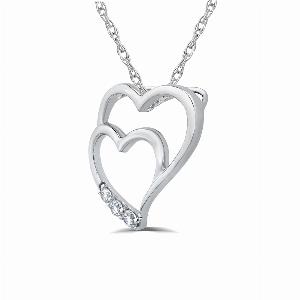 Lab Grown Diamond Accent Double Heart Necklace  Sterling Silver 110 cttw