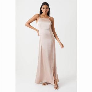 Diamonte Apron Neckline Bridesmaid Maxi Dress  Mocha