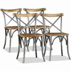 Set of 4 vidaXL Dining Chairs in Solid Mango Wood and Steel Now 41148
