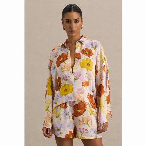 Lolite  Chemise longue à décolleté plongeant et fleurs 85  37 