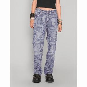 Peace Laser Print Jeans in Light Blue