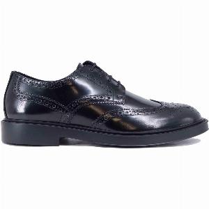Scarpe stringate da uomo in pelle nera brillante con cuciture