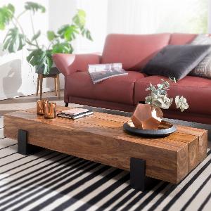 Moderner Couchtisch 115x22x44 cm aus Sheesham und Metall jetzt 28995
