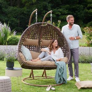 Home Deluxe Fauteuil suspendu en poly rotin TWIN  Marron pour 2 personnes