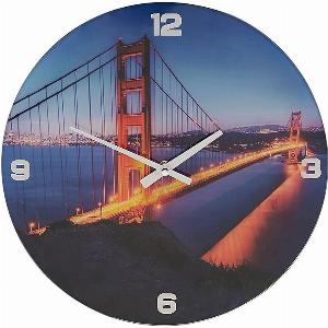 Hometime Golden Gate Bridge Design Glass Wall Clock 30cm  Blue