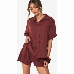 Womens Lightweight Short Sleeved Shirt And Shorts CoOrd  Terracotta  10