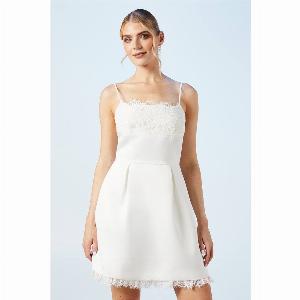 White Lace And Structured Satin Mini Bridal Dress  Ivory