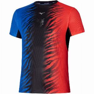 Tshirt Mizuno DryAeroFlow Graphic Tee ONI Manches Courtes Bleu Rouge Taille S