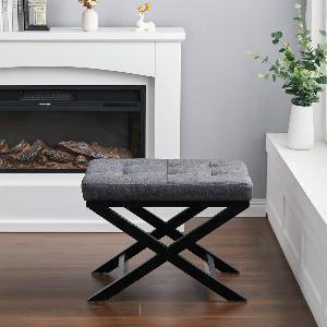 Enjoy 21 Discount on Grey Linen Upholstered Footstool with XLeg Design