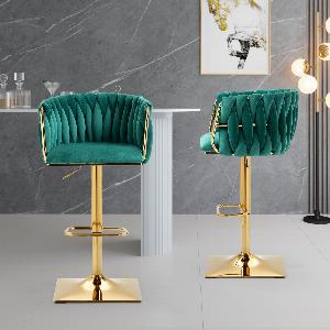 Set di 2 Sgabelli Vintage con Schienale e Poggiapiedi Smeraldo 26595