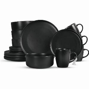 16 Piece Charcoal Black Stoneware Dinner Set