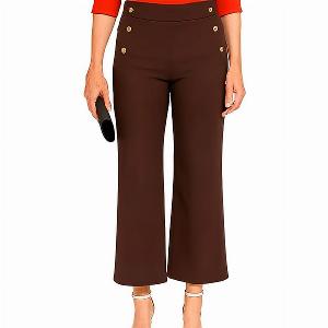 Get 50 Off Anamor Bubble Crepe Gold Button Trousers in Chocolate Brown Size 12
