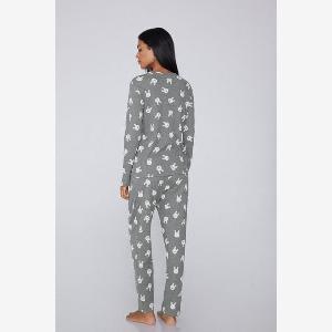 Tezenis Pyjama Long Coton Imprimé Lapins Femme Gris Taille M
