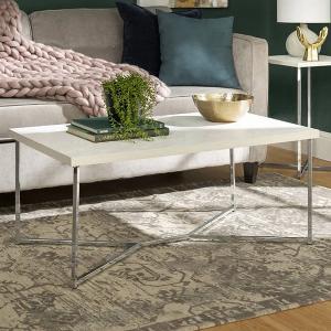 Estero White Marble Effect Coffee Table With Chrome Metal Frame