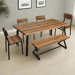 Brooklyn Curved Table Dining Set  4 Chairs 1 Bench