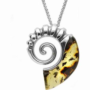 Sterling Silver Amber Large Ammonite Shell Necklace