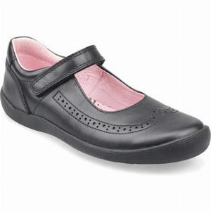 Spirit Black leather girls riptape school shoes