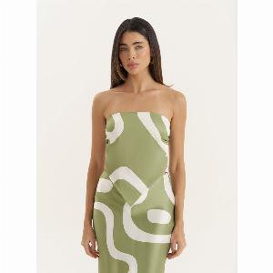Green Abstract Print Satin Bandeau Top Iris