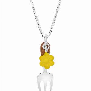 Sterling Silver House  Garden Yellow Flower Wooden Handle Garden Fork Pendant