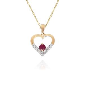 Classic Ruby  Diamond Heart Pendant in 9ct Yellow Gold