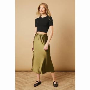 Bias Cut Satin Midi Skirt