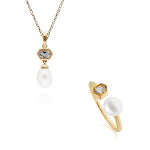 Enjoy 30 Discount on GoldPlated Silver Modern Pearl and Topaz Set