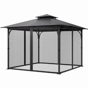 VEVOR Gazebo Netting Replacement Fit Most 10 x 10 x 67 FT Gazebo Curtain Outdoor Garden Net 4Panel Sidewall Mesh Net Patio Midge Nettings with Double Zipper Canopy Screen Netting Only